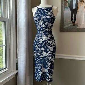 Navy Blue Stretch Lace Midi Dress